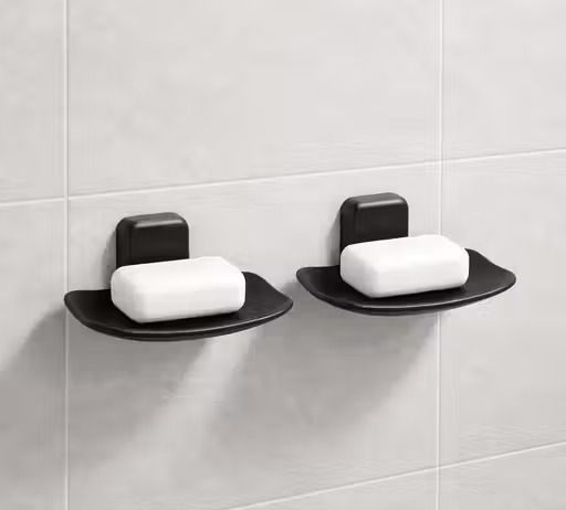 COMBO OF 2 SOAP DISH WATERPROOF HOLLOW DESIGN WITH STICKER Plastic Wall Shelf-image-47