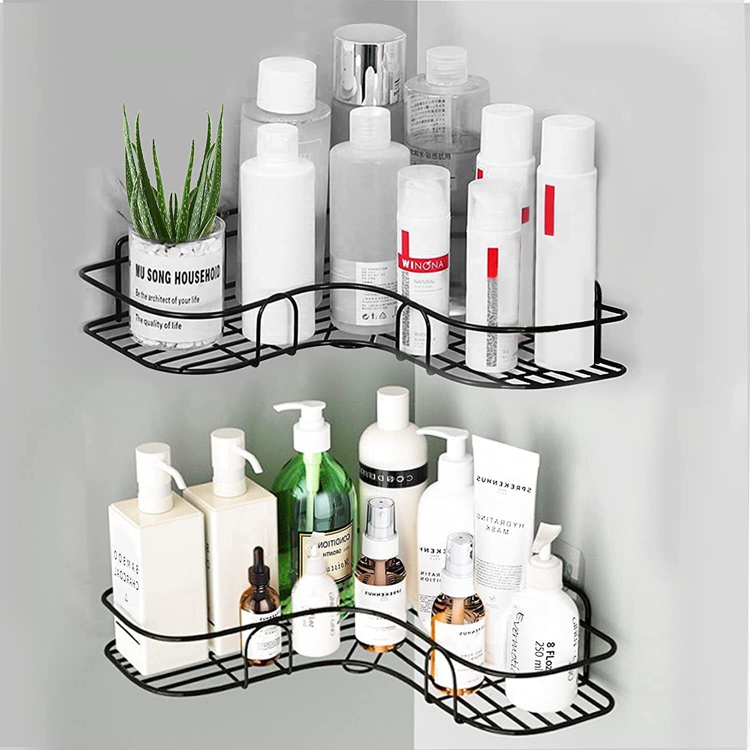 2 pcs Adhesive Bathroom Corner Rack / Storage Shelves, Shelf Organizer Iron Wall Shelf-image-38