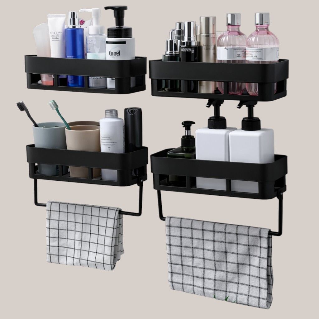 qrex Waterproof Bathroom Organizer Wall Shelf and Towel Hanger Plastic Wall Shelf-picture-16
