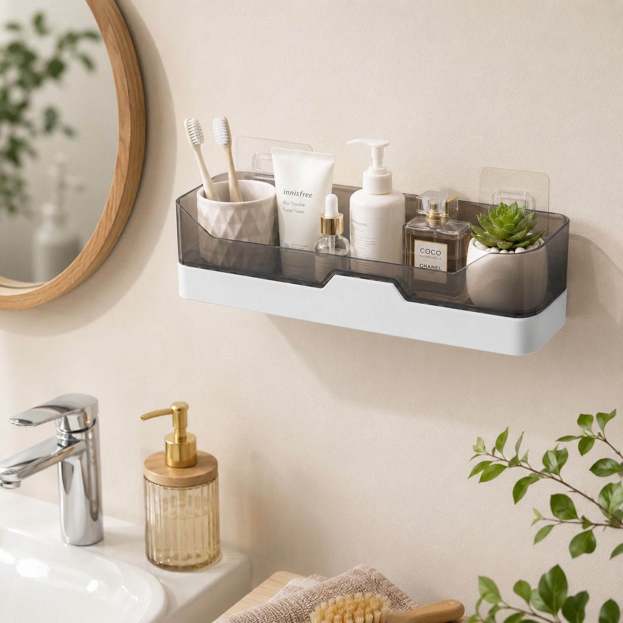 akarsh Self Adhesive Wall Mounted Bathroom Plastic Storage Rack No Drill (Pack of 1) Plastic Wall Shelf-picture-34