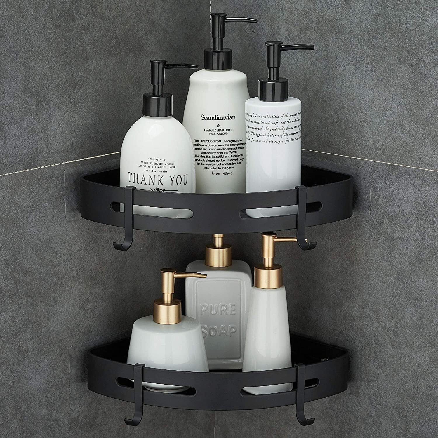 2 Pc Self-Adhesive Aluminium Bathroom Corner Shelf Stainless Steel Wall Shelf-image-43