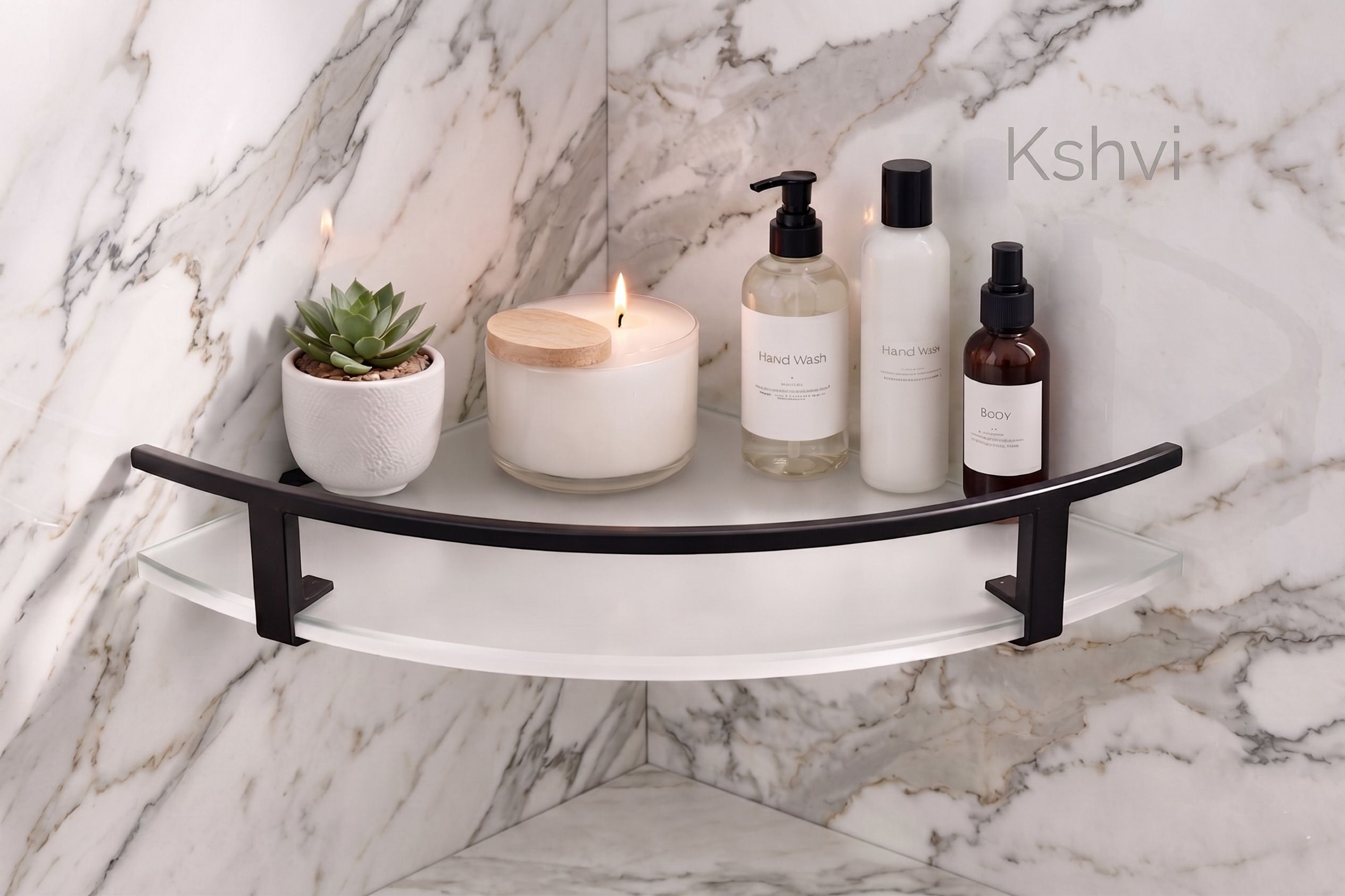 10*10 Premium Matte Acrylic Wall Mounted Bathroom Corner with Black Guard Rail Acrylic, Aluminium Wall Shelf-image-26