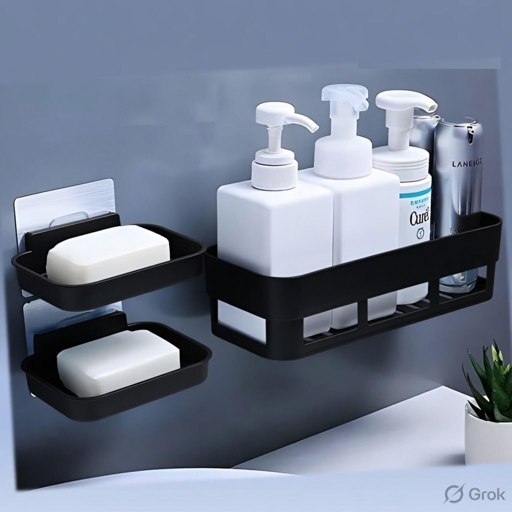 nishiecom Multipurpose Bathroom & Living Room Rack Shelf with Soap Holder Plastic Wall Shelf-picture-36