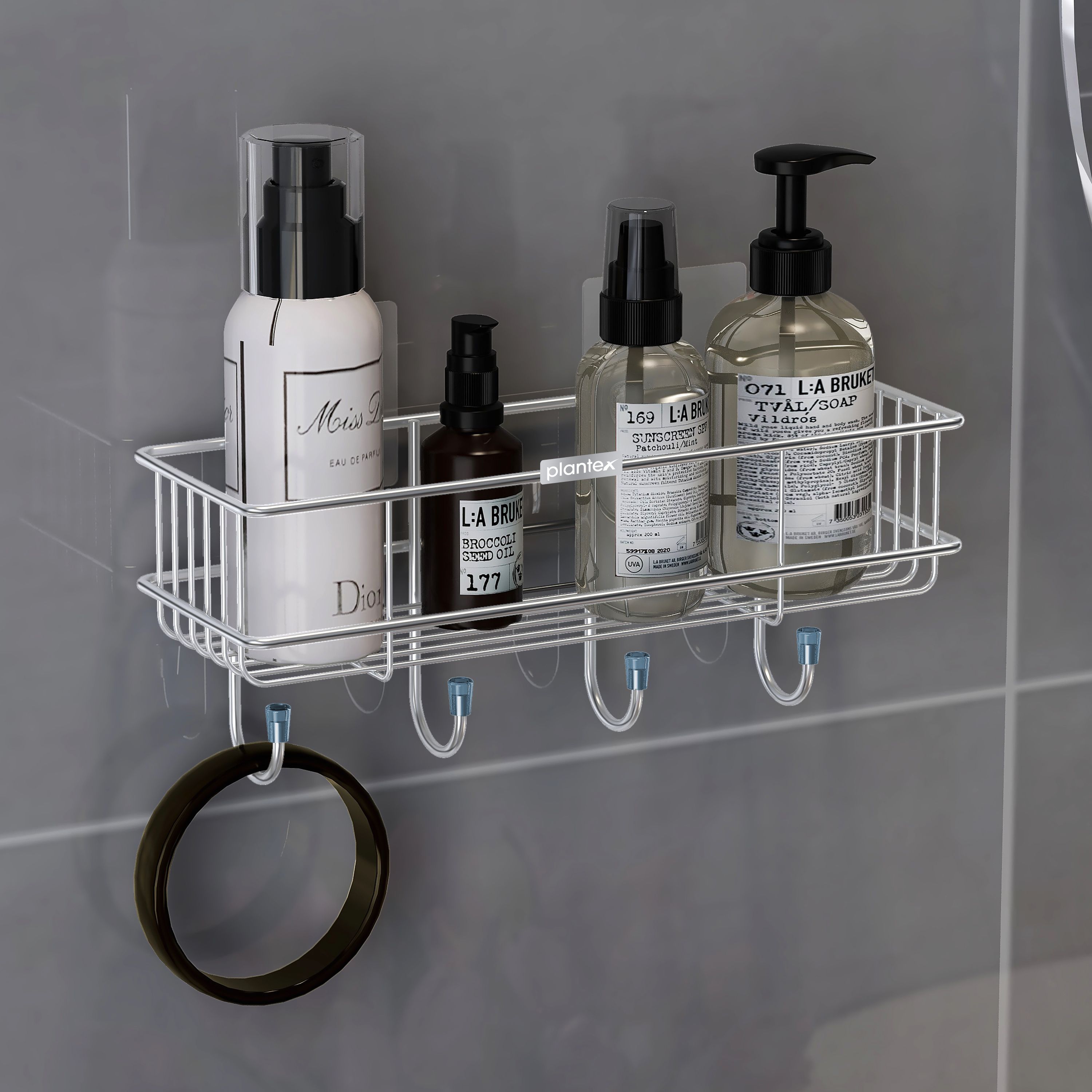 Steel Self-Adhesive Multipurpose Bathroom Shelf with Hooks/Towel Holder/rack Stainless Steel Wall Shelf-image-28