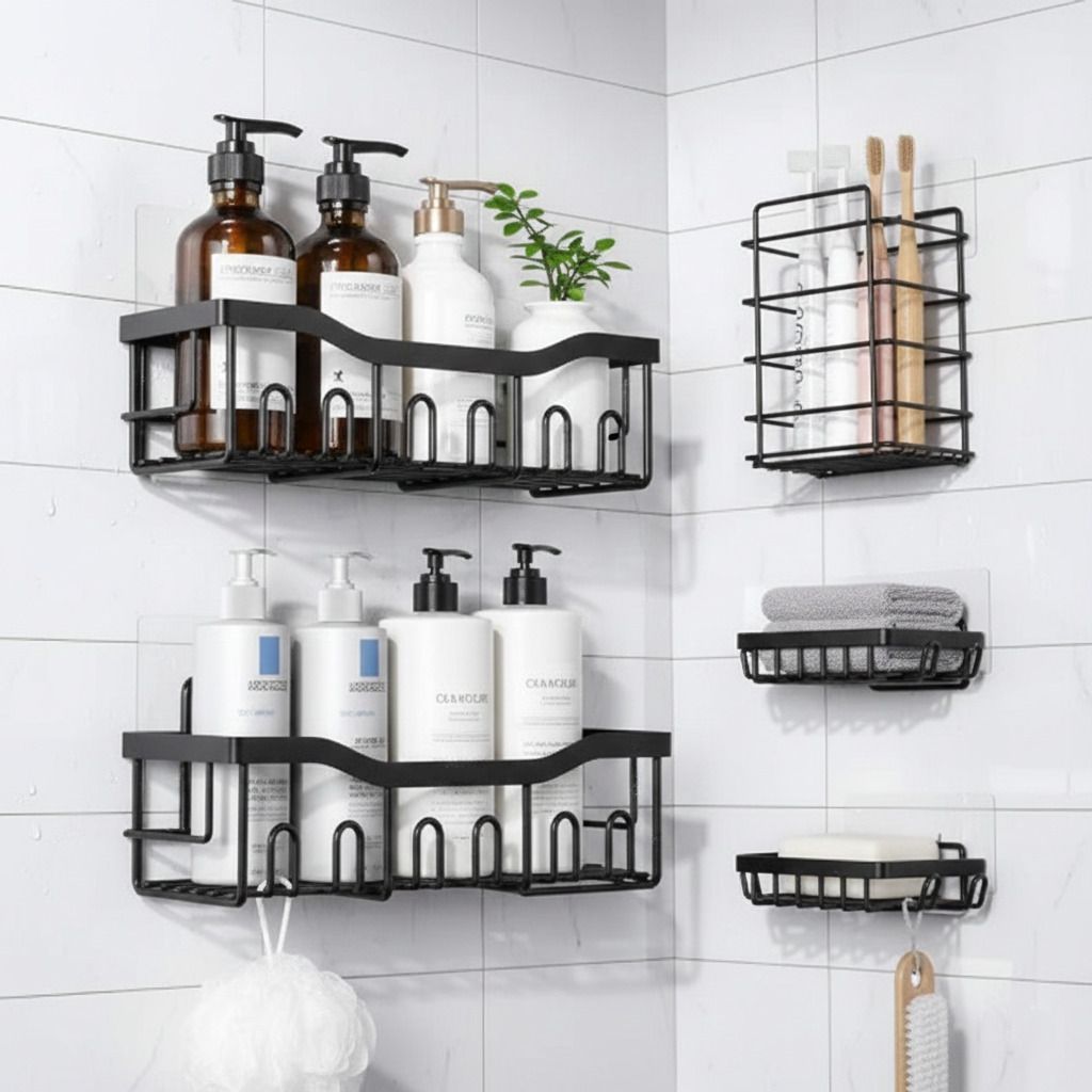 5 Pcs Bathroom Shelf Iron, Steel Wall Shelf-image-29