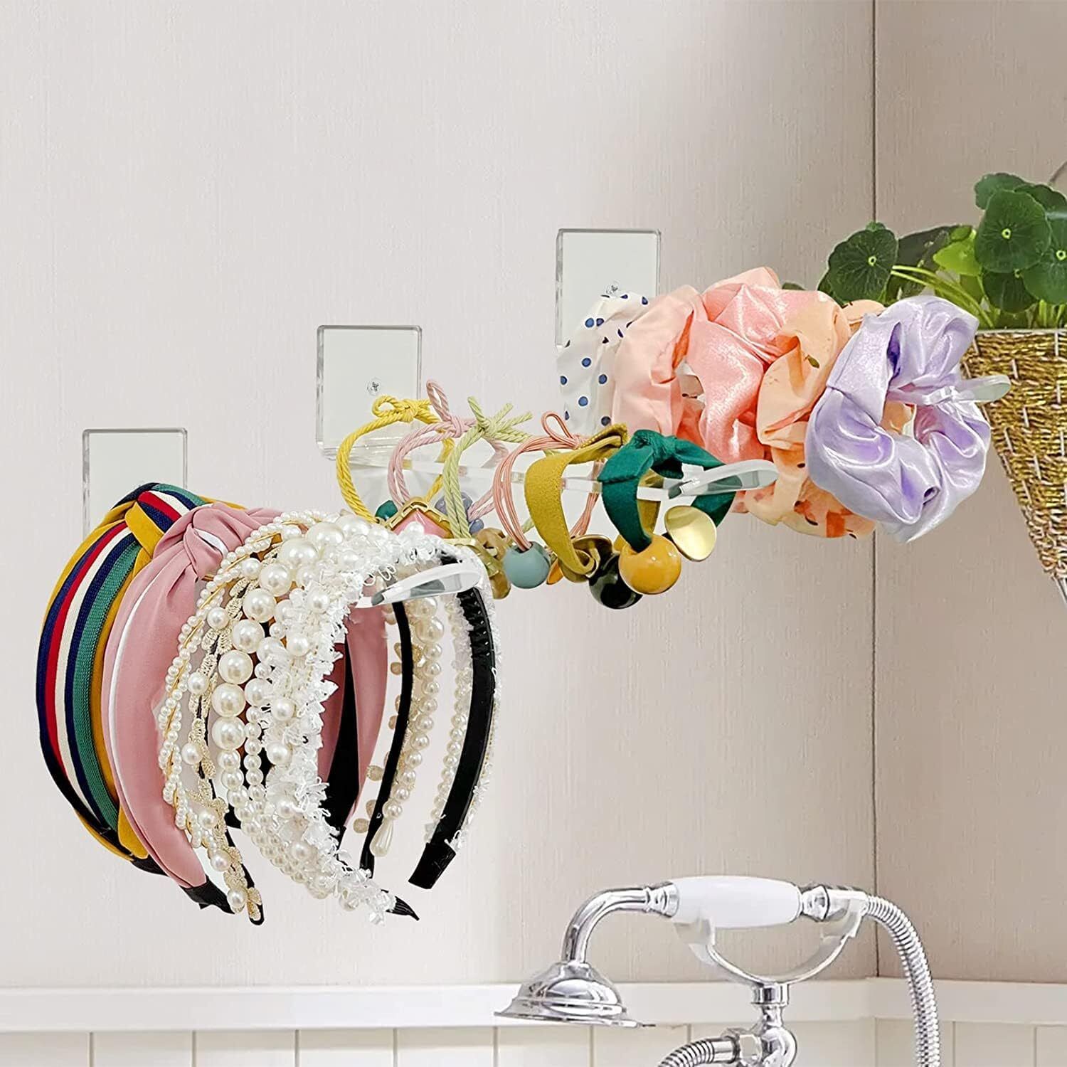 kd creation Acrylic Transparent Headband Holder | Wall Floating Shelves Stand (6 Pcs) Jewellery Organizer-picture-10