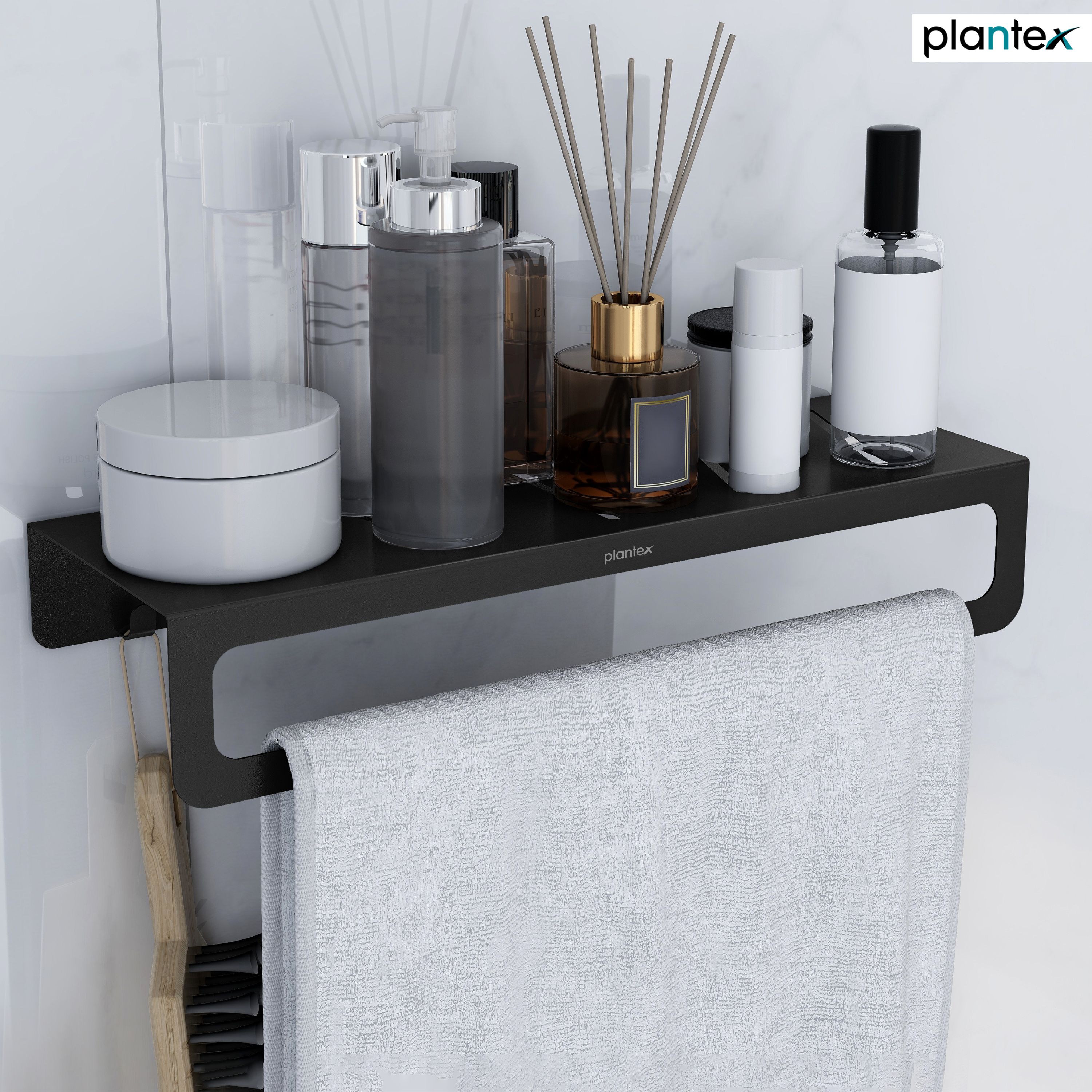 Bathroom Shelf Adhesive/Multipurpose Shelf/Rack/Towel Rod/Hook- (15x5 inch) Steel Wall Shelf-image-43