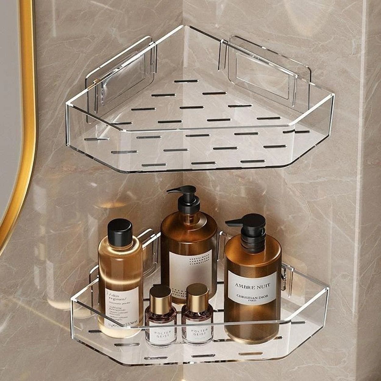 Corner Organizer Rack No Drill Waterproof Bathroom Shelf Acrylic Wall Shelf-image-5