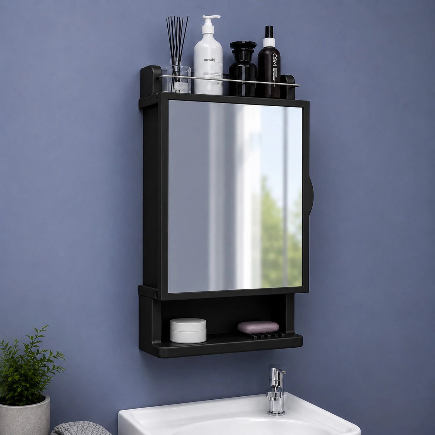 hivex Wall Mounted Bathroom Mirror Cabinet | Black Storage Organizer | Set of 1 Bathroom Mirror-picture-44