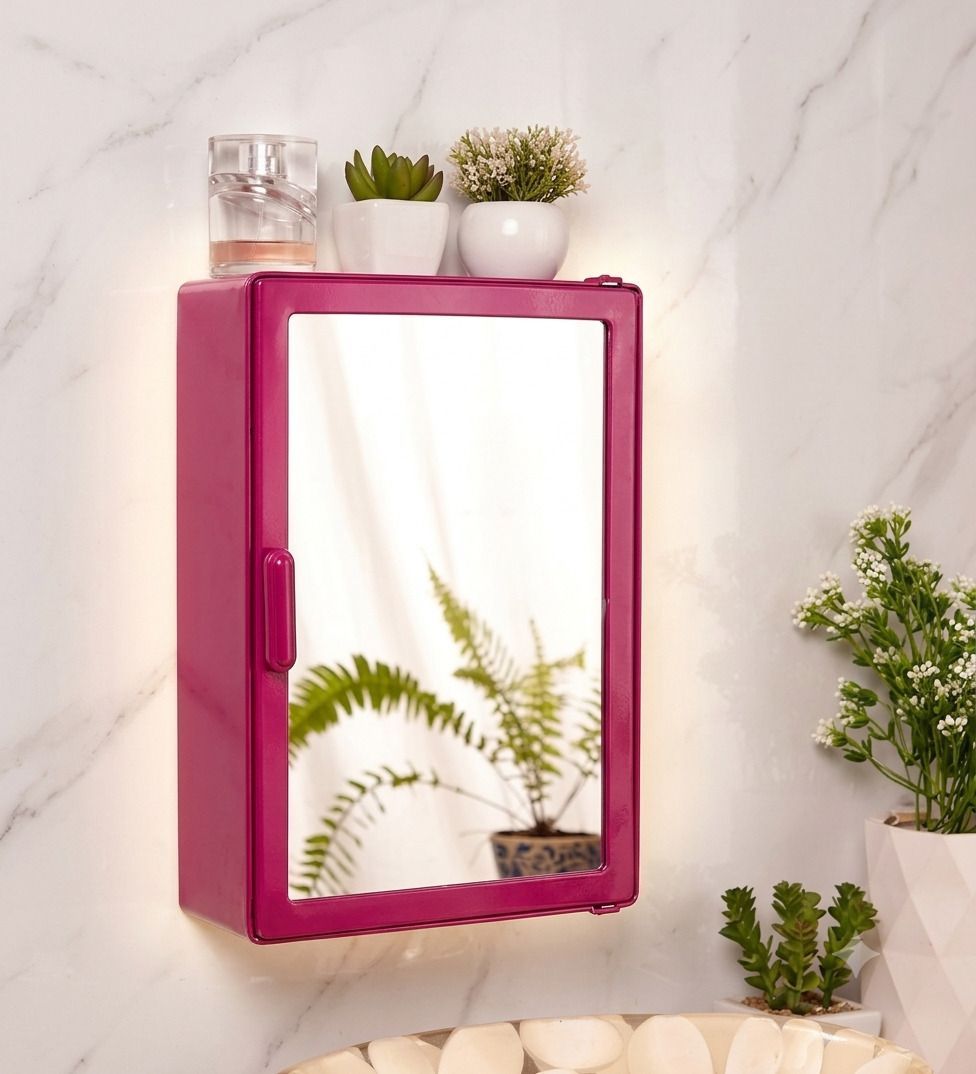 zahab Wall Mounted Plastic Bathroom Mirror Cabinet with Storage & Toothbrush Holder Glass, Plastic Wall Shelf-picture-40