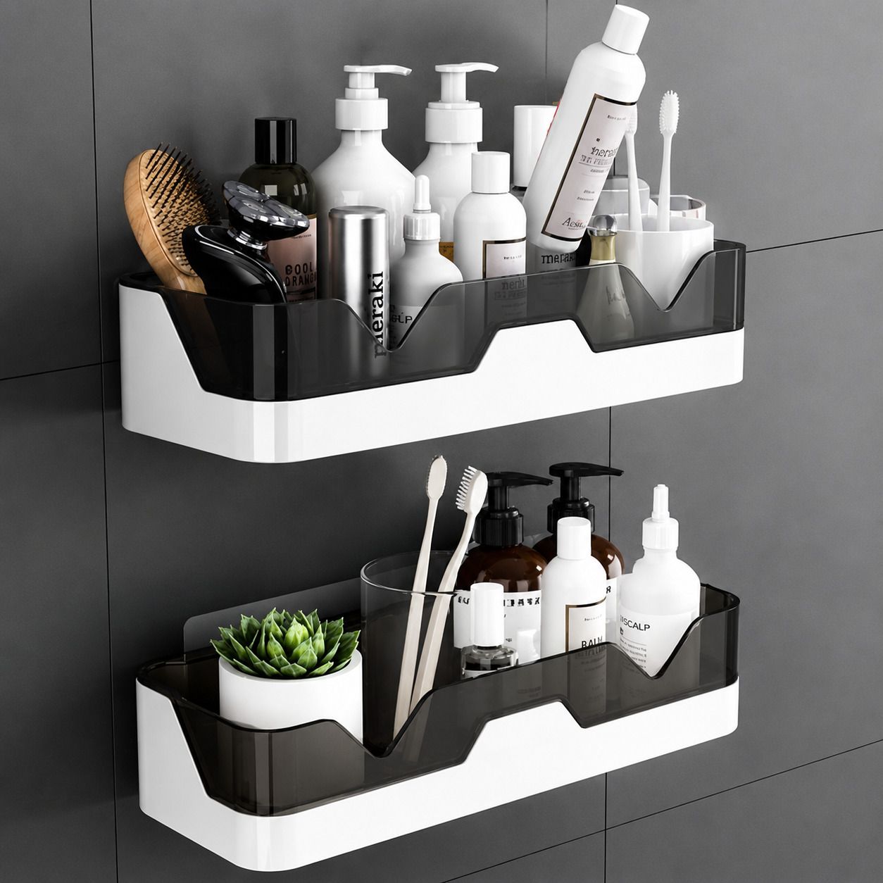 sbm enterprises Premium 2-Tier Self-Adhesive Corner Bathroom Shelf & Shower Caddy (Pack of 2) Plastic Wall Shelf-picture-14