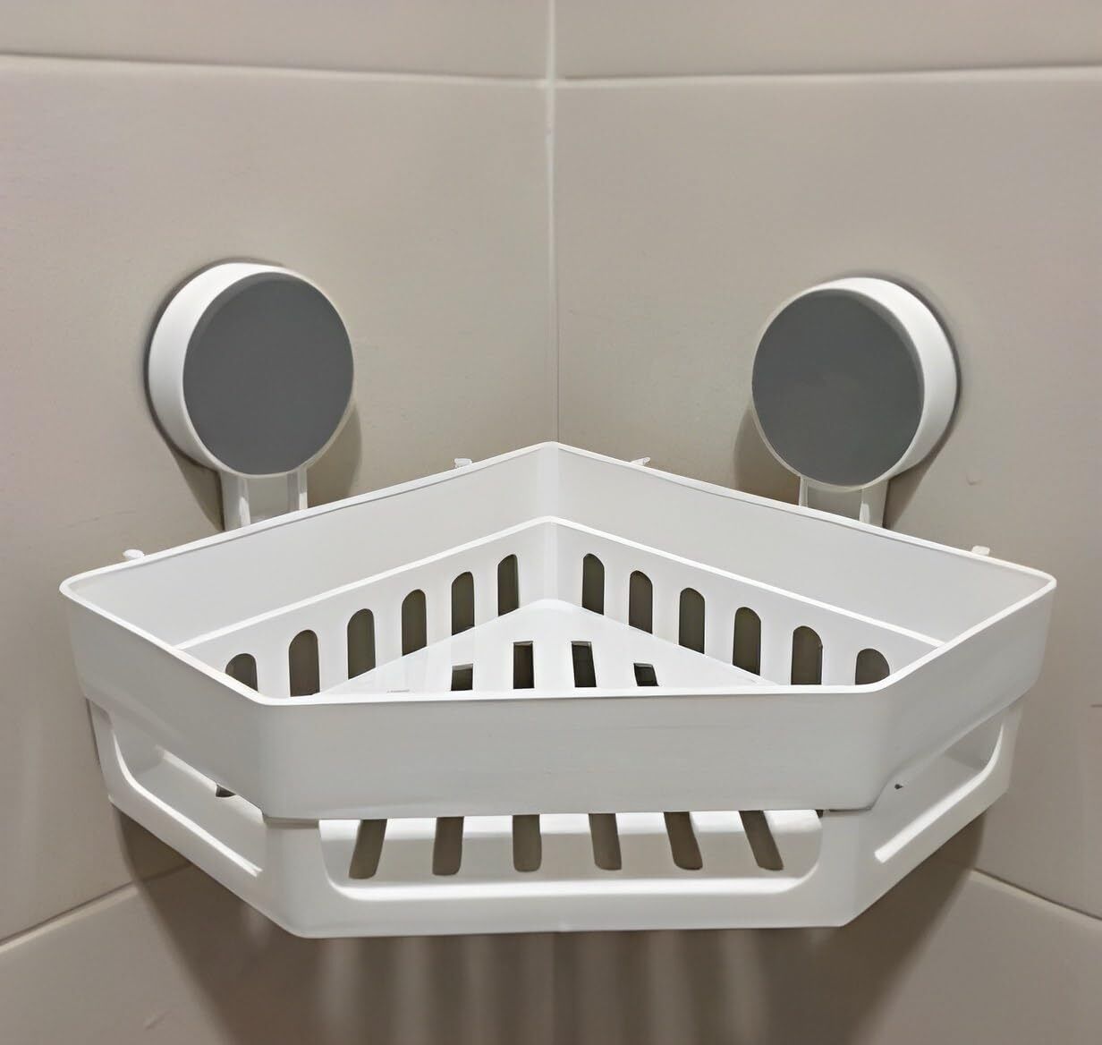 sbt Diamond Shape Plastic Bathroom Corner Shelf Self Adhesive Shower Organizer Rack Plastic Wall Shelf-picture-1