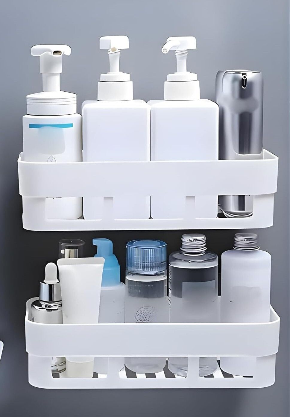 linear Bathroom Organizer Without Drill |Adhesive Wall Shelf for Bathroom Plastic Wall Shelf-picture-13