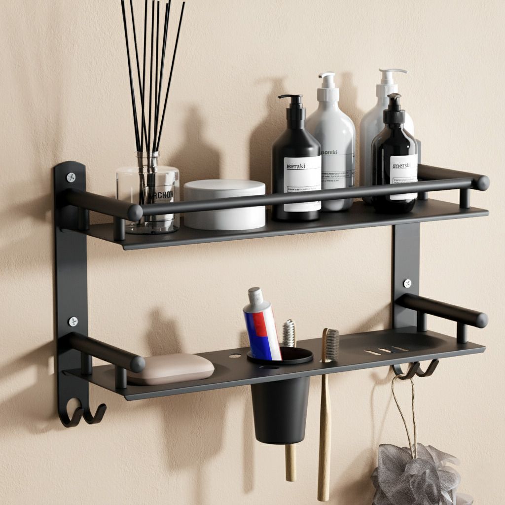 Modern Bathroom Shelf Rack With Soap and Toothbrush Holder Bathroom Accessories Stainless Steel Wall Shelf-image-39