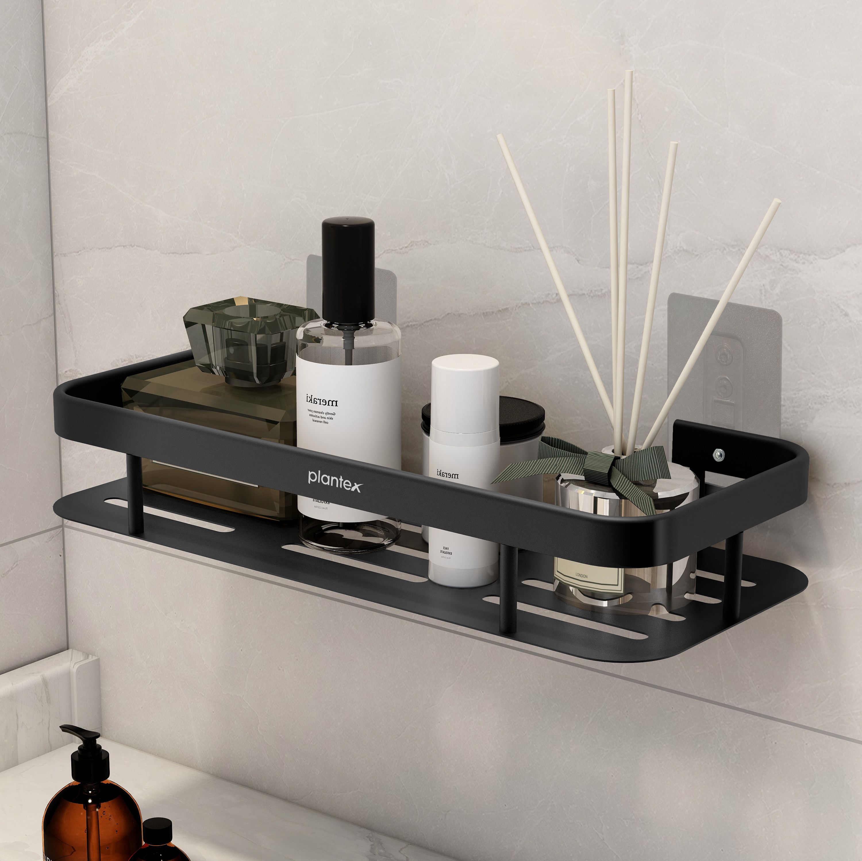 Bathroom Organizer/Shelf for Bathroom/Shelf with Self Adhesive Sticker-(12x5in) Aluminium Wall Shelf-image-1