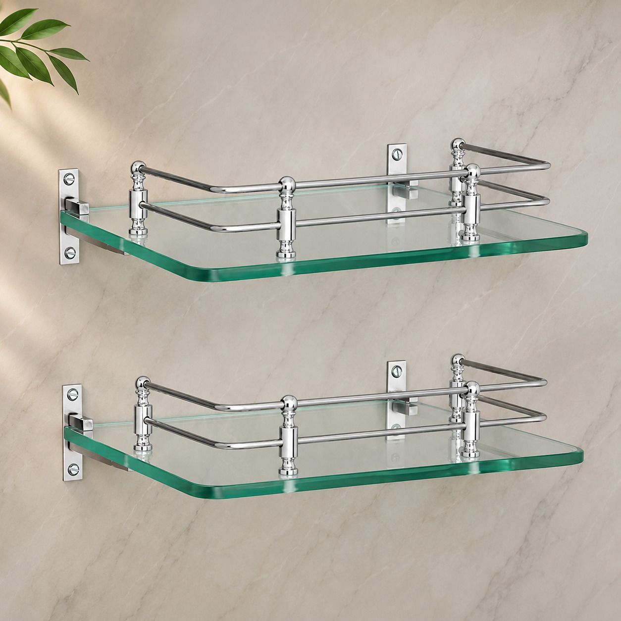 Premium Glass Bathroom Shelf with Stainless Steel Railing (6 x 12 Inch) Glass Wall Shelf-image-21