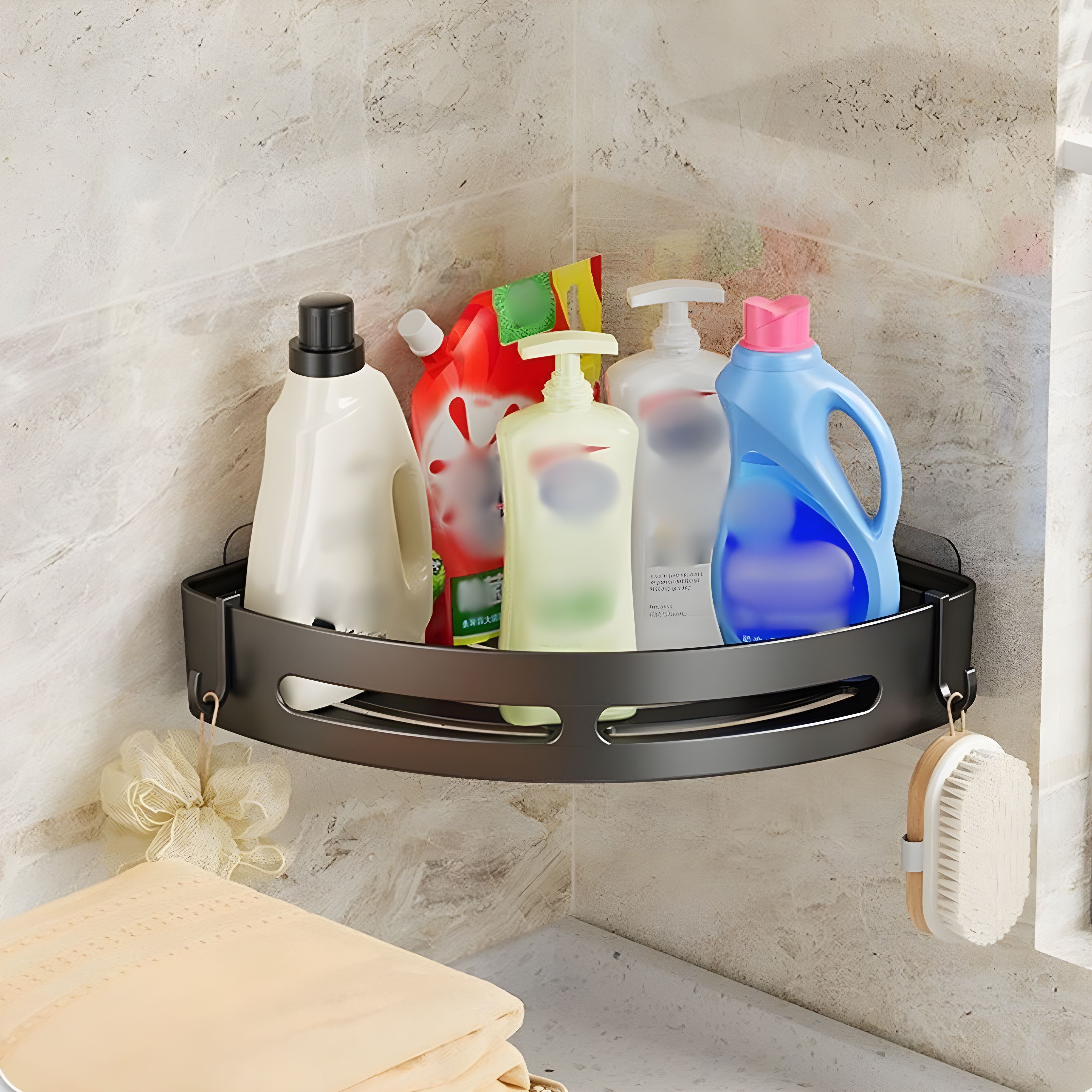 Self-Adhesive Wall-Mount Bathroom Corner Shelf Rack Organizer Holder/Accessories Plastic Wall Shelf-image-18