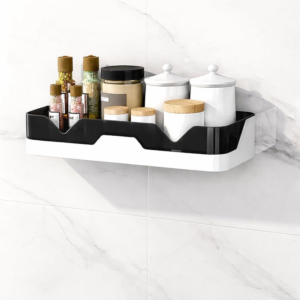 culture creative Self Adhesive Wall Mounted Bathroom Kitchen Storage Shelf Plastic Wall Shelf-picture-32