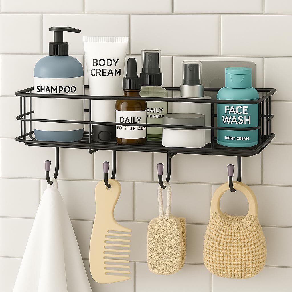 flipkart smartbuy Premium Black Metal Self-Adhesive Bathroom Organiser Without Drilling Iron Wall Shelf-picture-10