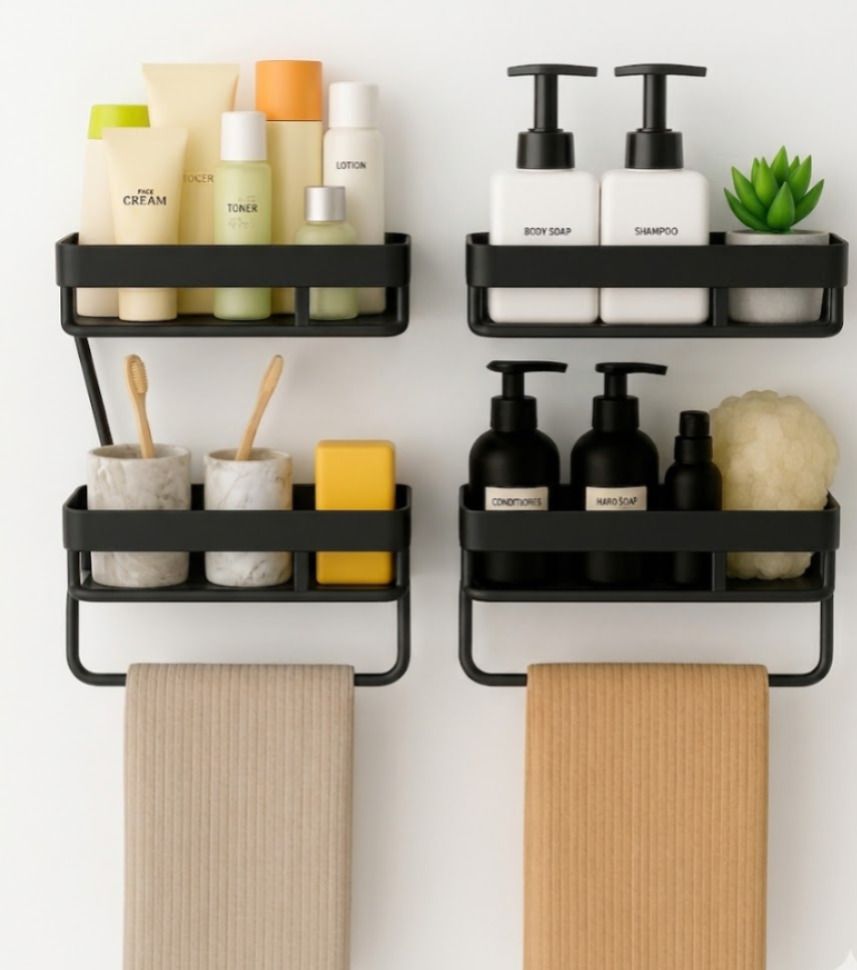 hventerprise Plastic Bathroom Organizer (shelves 4pc+towel 2pc( Pack of 6) Plastic Wall Shelf Plastic Wall Shelf-picture-11