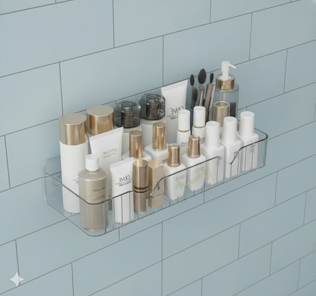 esspy Drill-Free Shower Caddy | Self-Adhesive Plastic Shelf | Bathroom Organizer Plastic Wall Shelf-picture-11