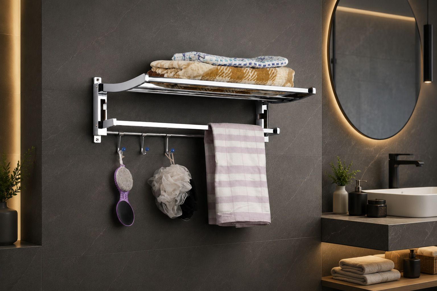 dalunar DL-165 RAJWADI FOLDING TOWEL RACK / Premium rack and Folding Hanger/ Stand Stainless Steel Wall Shelf-picture-22