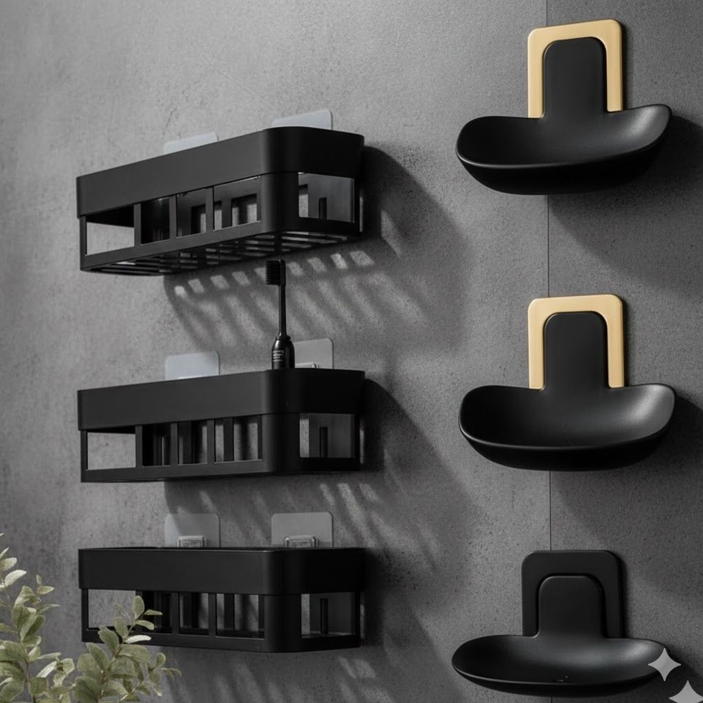 Plastic Bathroom Rack Storage Shelves Soap Dish Stand Holder Pack of 6 Plastic Wall Shelf-image-27