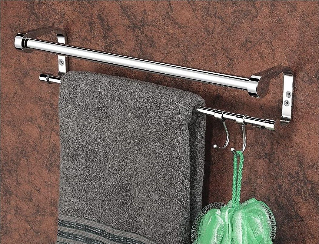 Premium Wall Mounted Bathroom Towel Bar with Hooks – Multipurpose Rail Holder | 24 inch 2 Bar Towel Rod-image-33