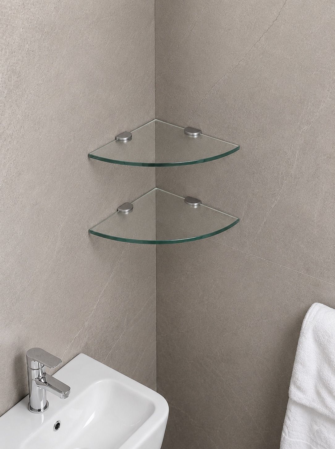 auraview Without Railing Corner round 7.5*7.5 inch Shelf-2 Transparent Glass, Stainless Steel Wall Shelf-picture-43