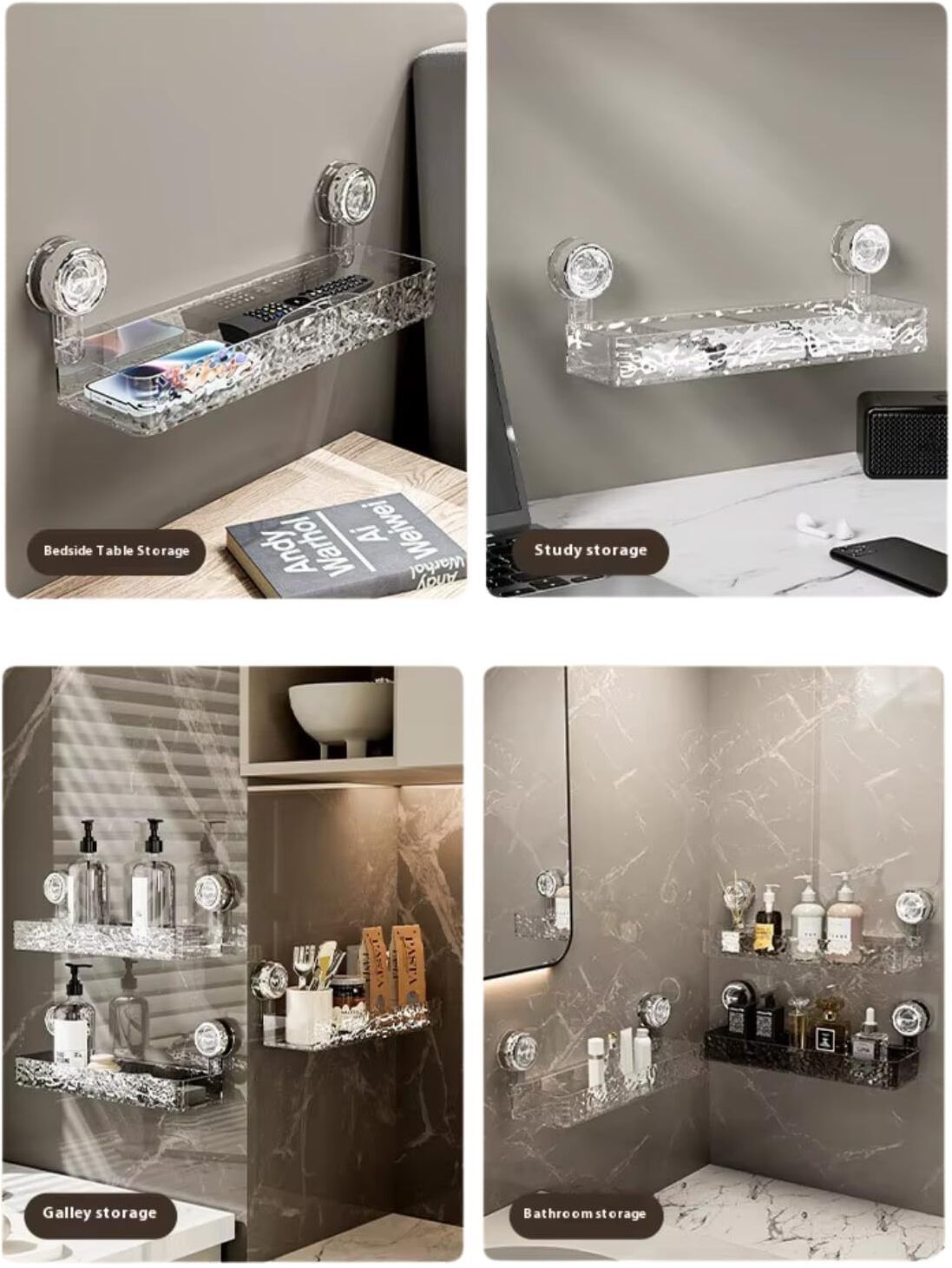 shalvi Transparent Acrylic Storage Rack with Strong Suction Cups Acrylic Wall Shelf-picture-4