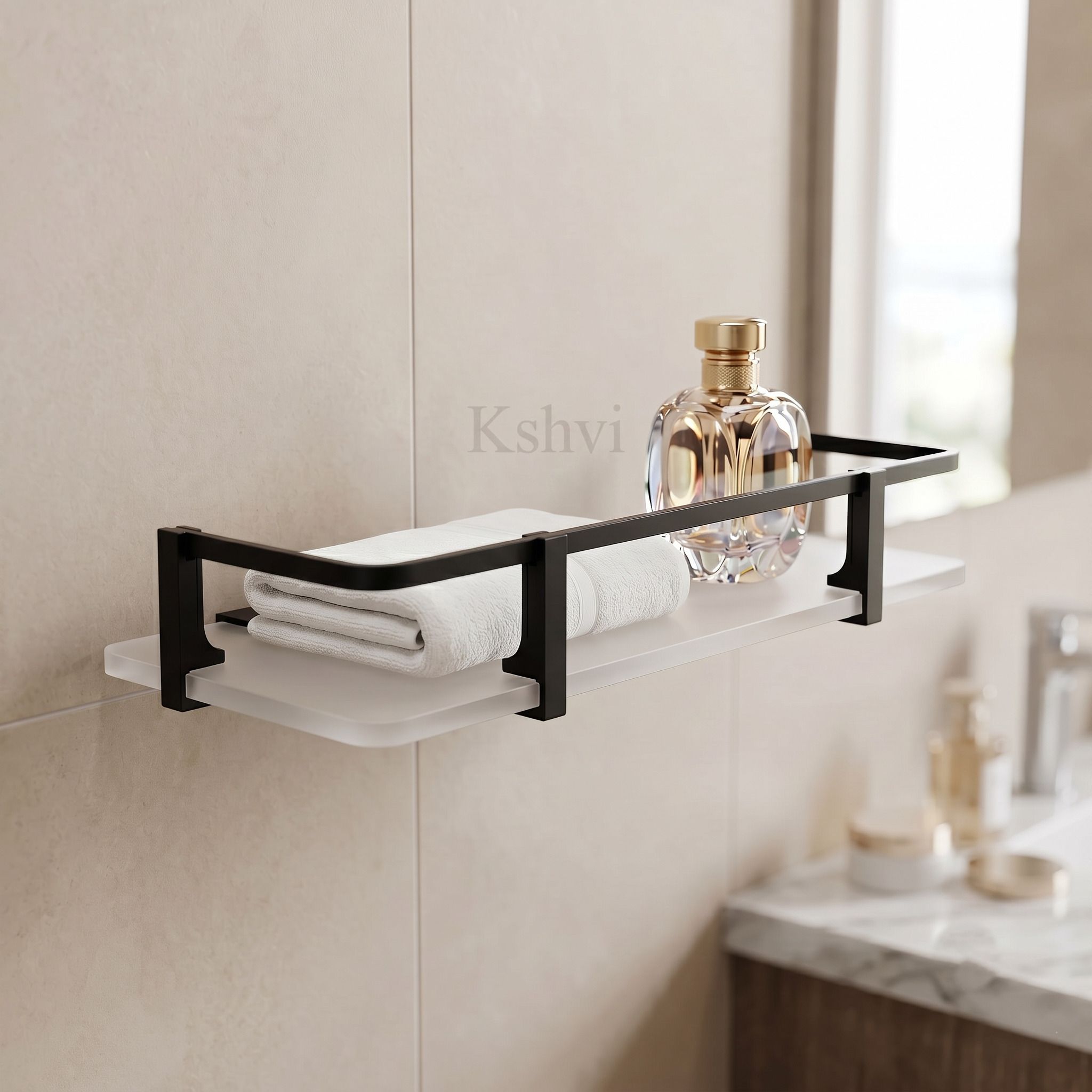 kshvi 12*5 Modern Matte Acrylic Wall Mounted Bathroom Shelf with Aluminium Guard Acrylic, Aluminium Wall Shelf-picture-39