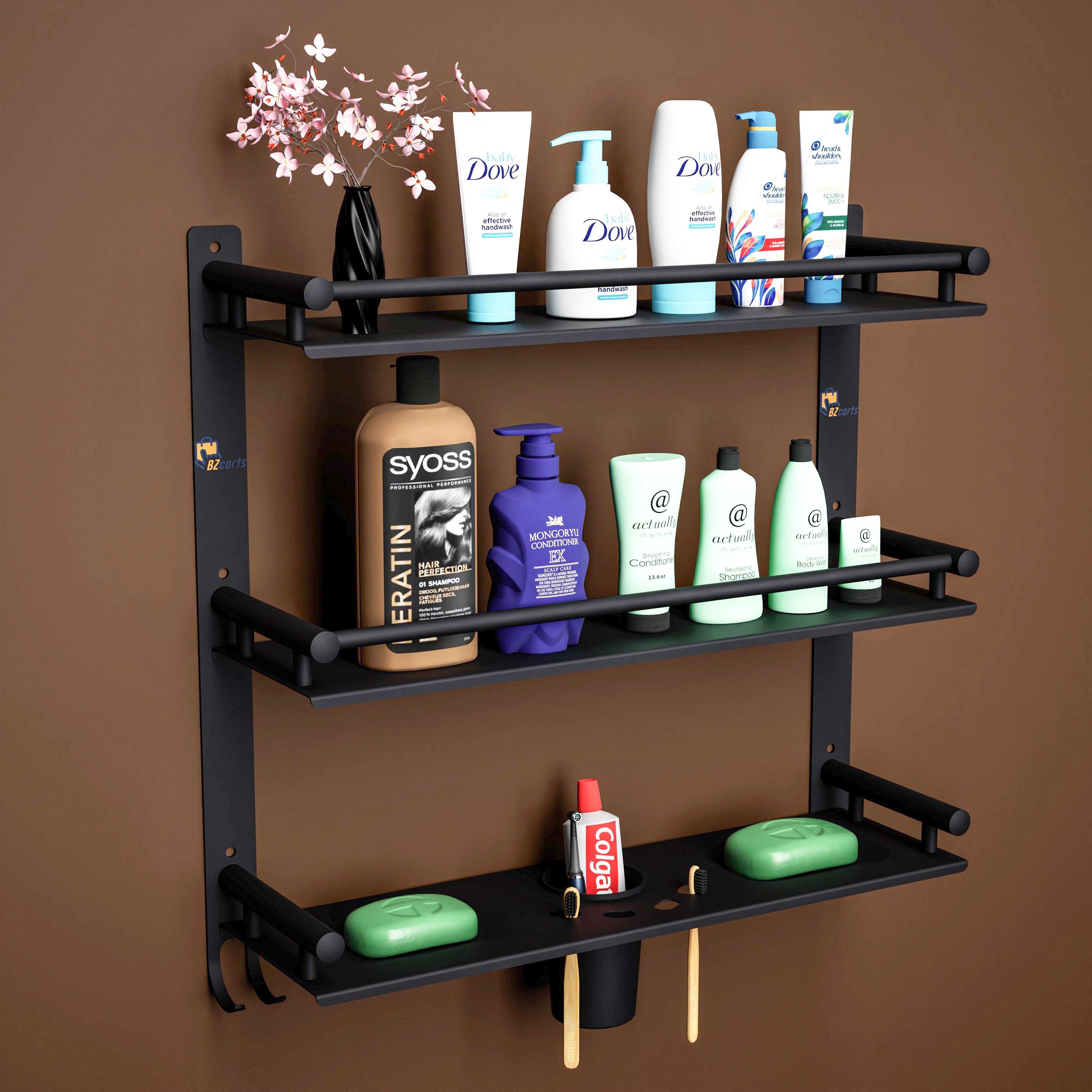 Black S S Bathroom Rack Shelf Organizer Wall Mounted Accessories Holder Stainless Steel Wall Shelf