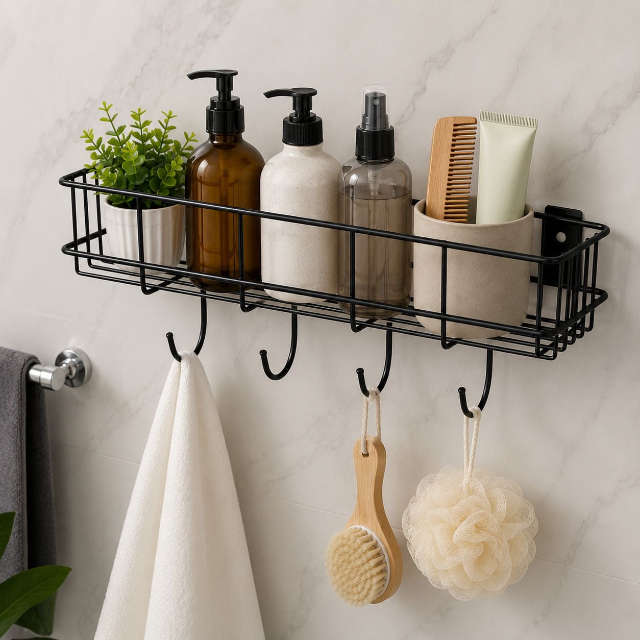 Homvanta 4 Hook Bathroom Shelf for Wall | Heavy Duty Iron & MS Storage Rack Iron Wall Shelf-picture-17