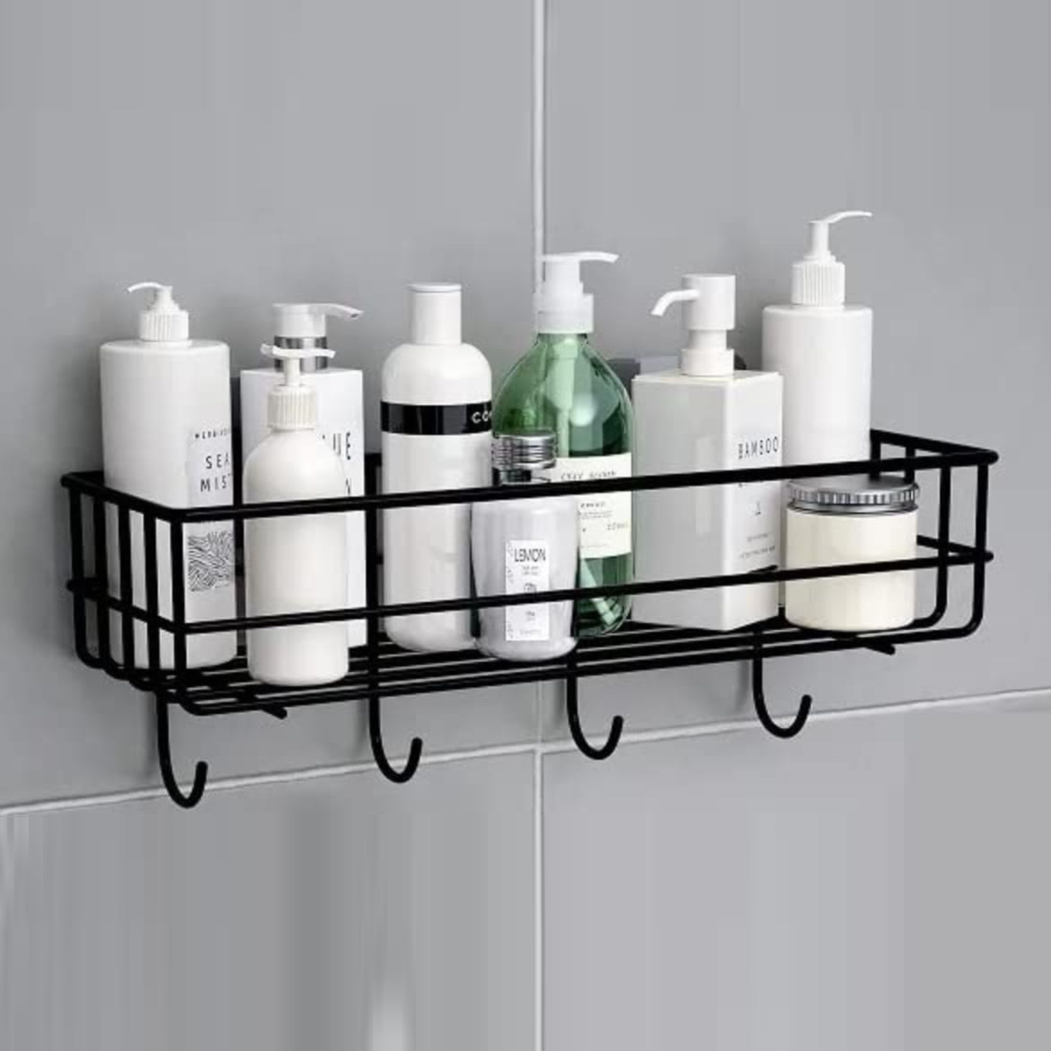 gkart 1 Pcs Bathroom rack self with 4 hooks to hang towel and more hanging items Iron Wall Shelf-picture-26