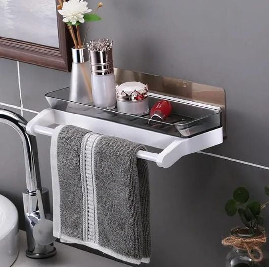 Self Adhesive Bathroom Shelf Plastic Bathroom Organizer Rack Plastic Wall Shelf-image-2