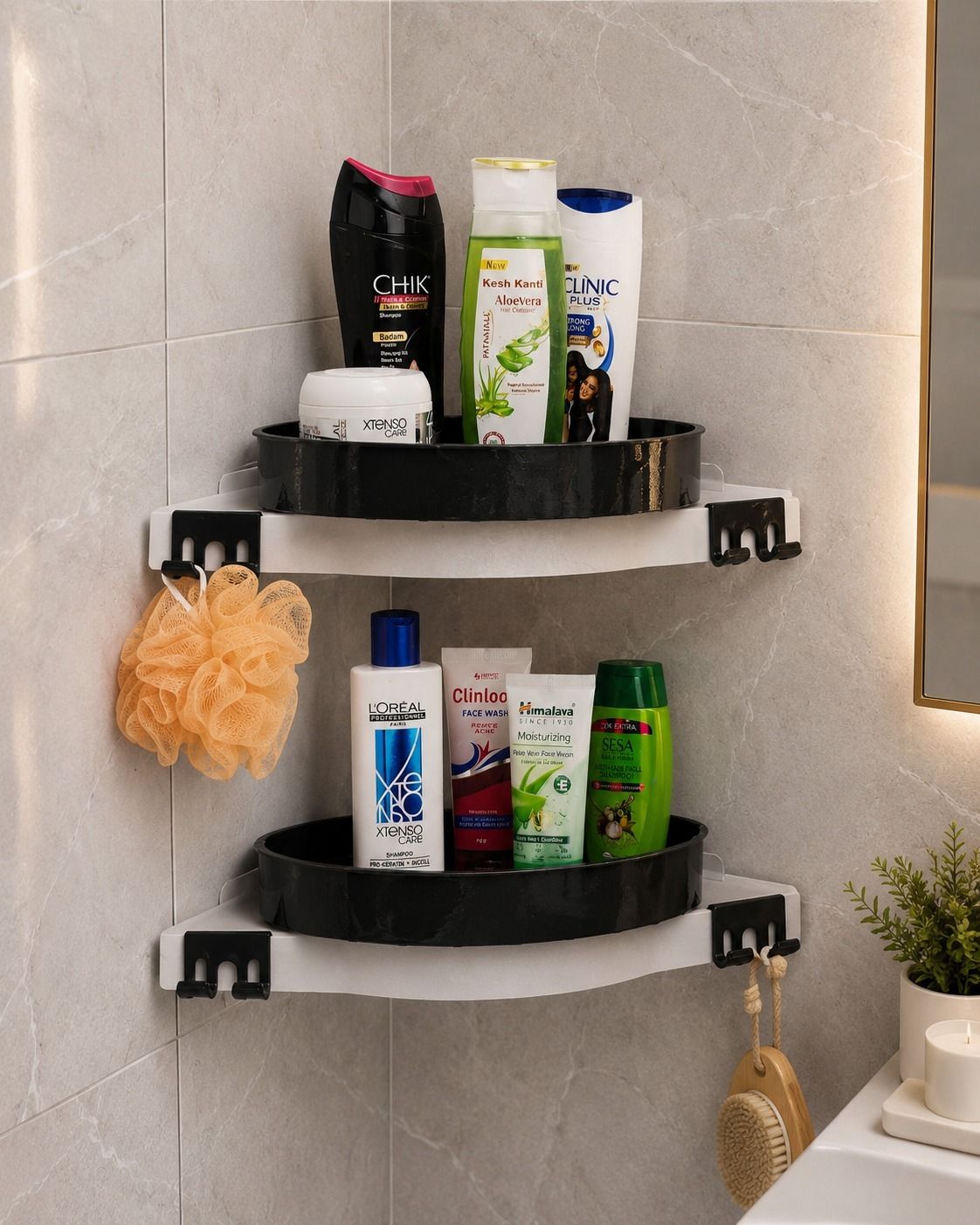 360° Rotating Wall Mounted Storage Rack No Drill Adhesive ABS Plastic Organizer Plastic Wall Shelf-image-38