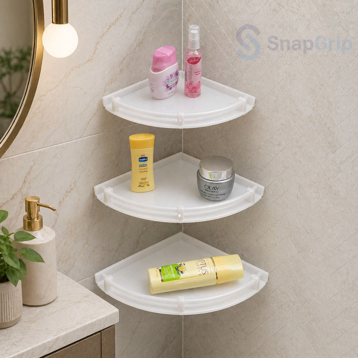 snapgrip Unbreakable Multipurpose Corner Set of 3/Plastic Plastic Wall Shelf-picture-35