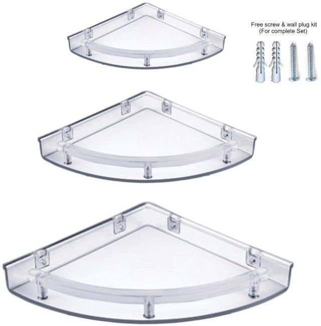 spazio Bathroom Corner Shelf Super Clear, Corner Shelves Unbreakable One Set (3 Pieces) Plastic Wall Shelf-picture-27