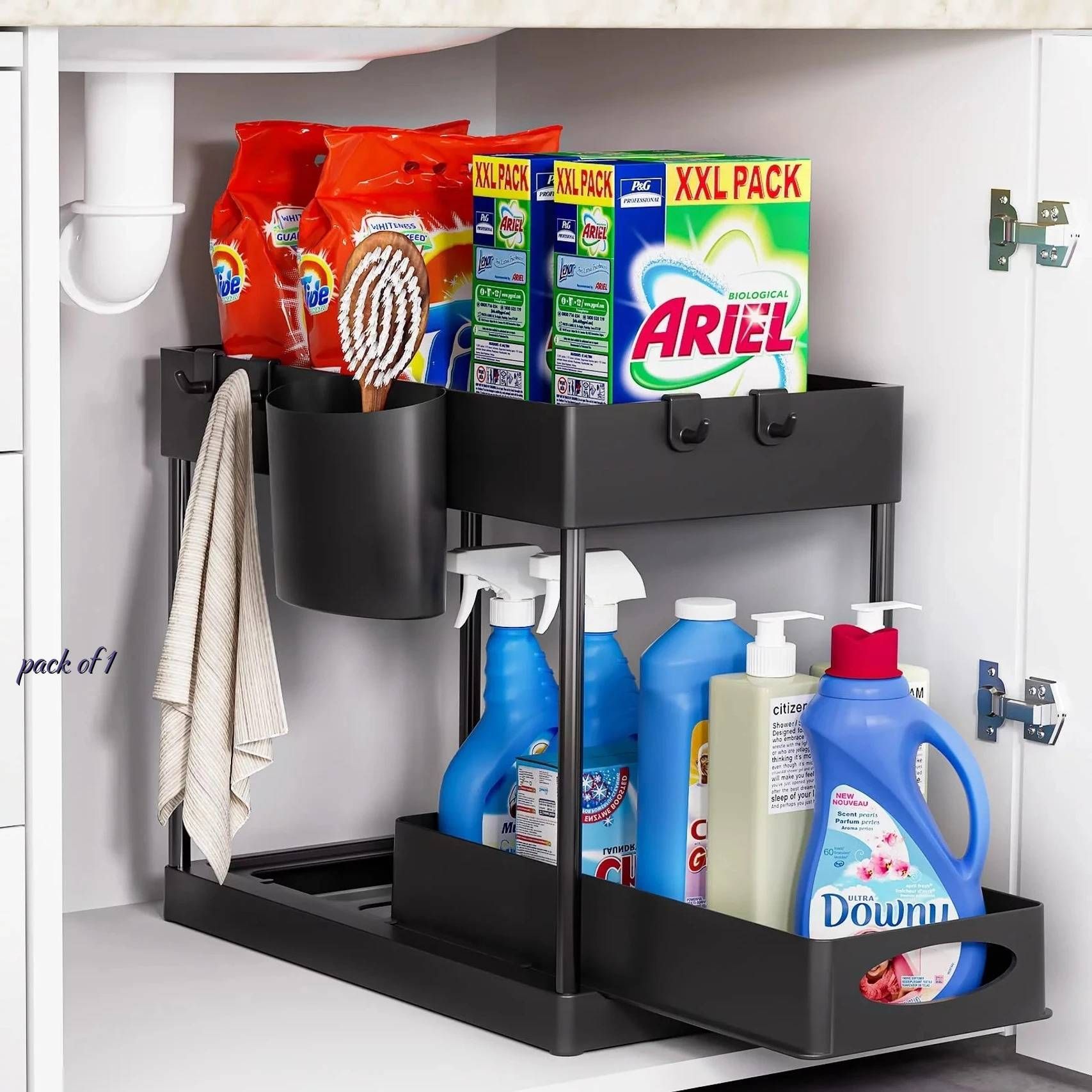 Kitchen Counter Shelf Organizer 2 Tier Spice Rack with Cup Holder Black Plastic Wall Shelf-image-17