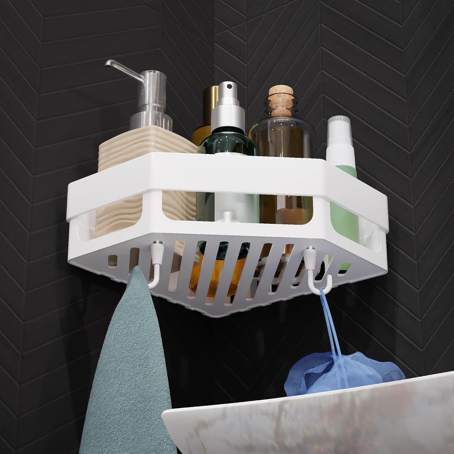 hvk Corner Bathroom Shelf Self Adhesive Rust-Free Plastic Storage Rack Organizer Plastic Wall Shelf-picture-35