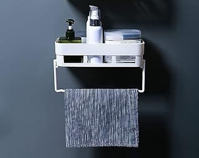 Plastic Bathroom Rack with Towel Hanger Plastic Wall Shelf-image-30