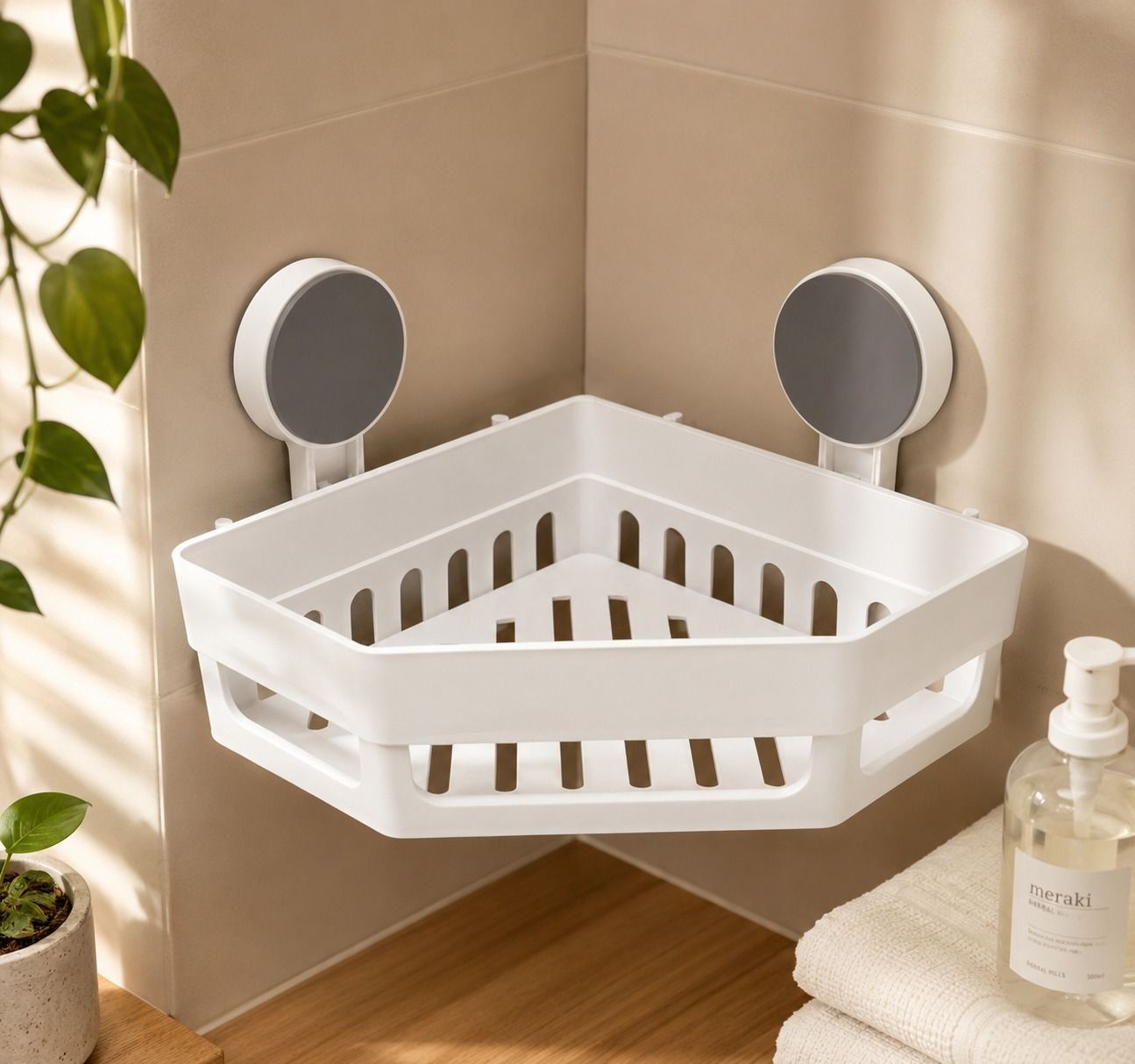 bansi.creation Bathroom Corner Storage Shelf with Suction Cup Mount Plastic Wall Shelf-picture-12