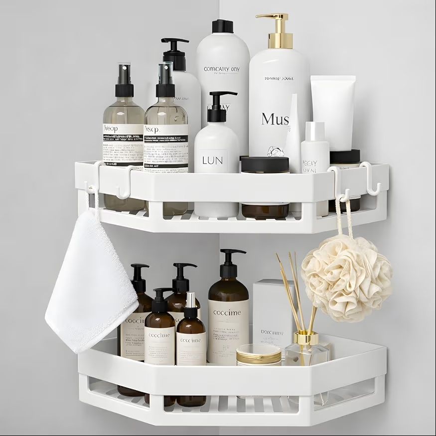 Stylish Multi-Tier Bathroom Organizer Shelf White Storage Rack Plastic Wall Shelf-image-19