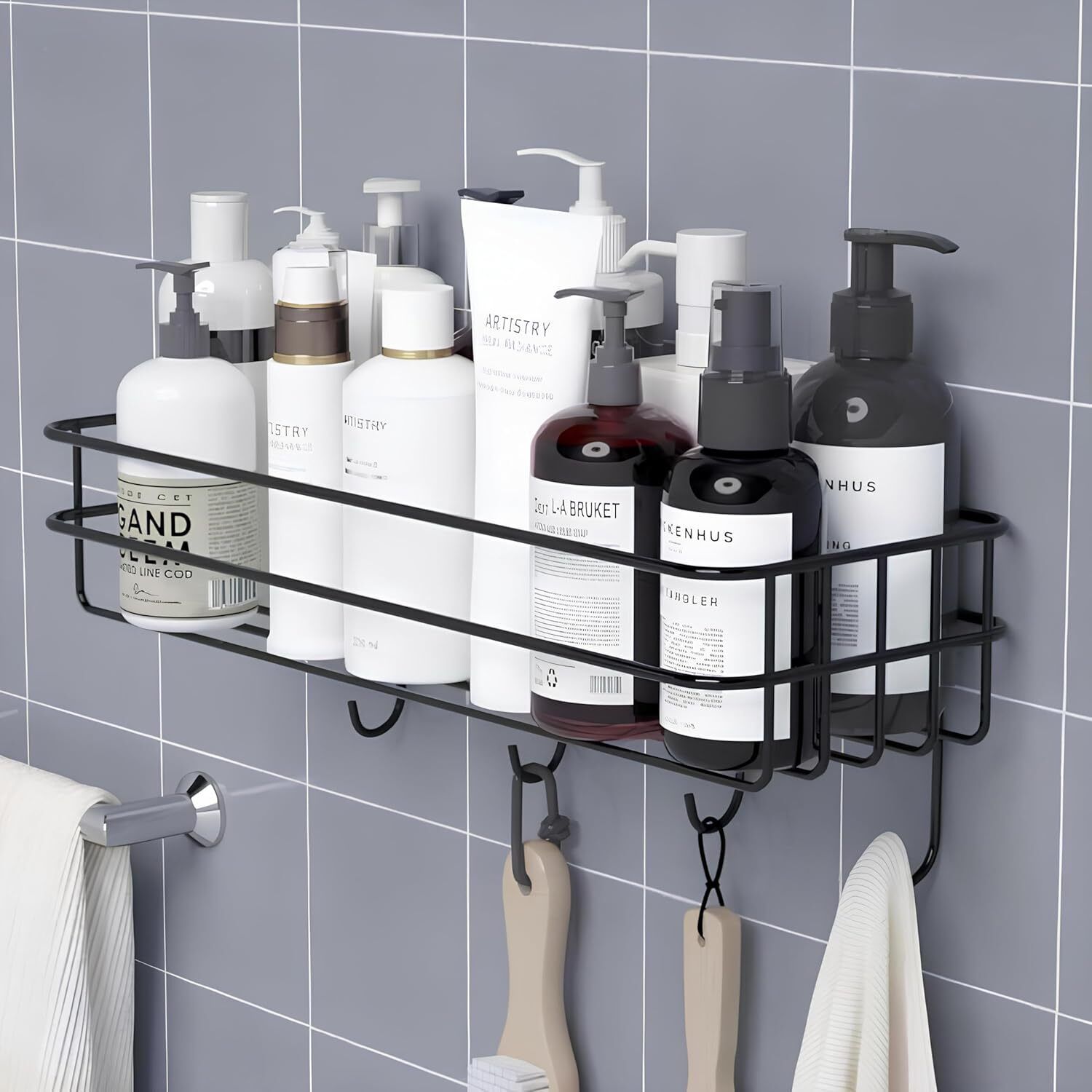 smartshelf Wall Mounted Bathroom & Kitchen Storage Rack (Adhesive Mount) Stainless Steel Iron Wall Shelf-picture-13