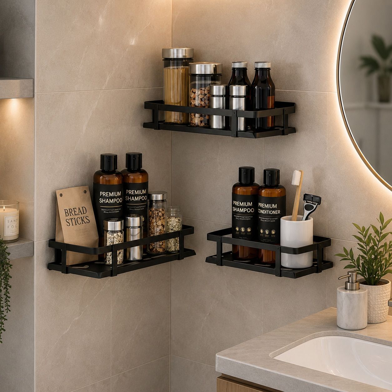 dxdt (Pack of 3)Wall Mounted Bathroom Shelf/Rack/Storage Organizer for bathroom Plastic Wall Shelf-picture-22
