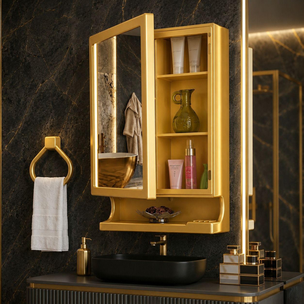 branco New Look Plastic Multipurpose Cabinet | With Towel Ring | Bathroom Shelves | Polypropylene Wall Shelf-picture-36