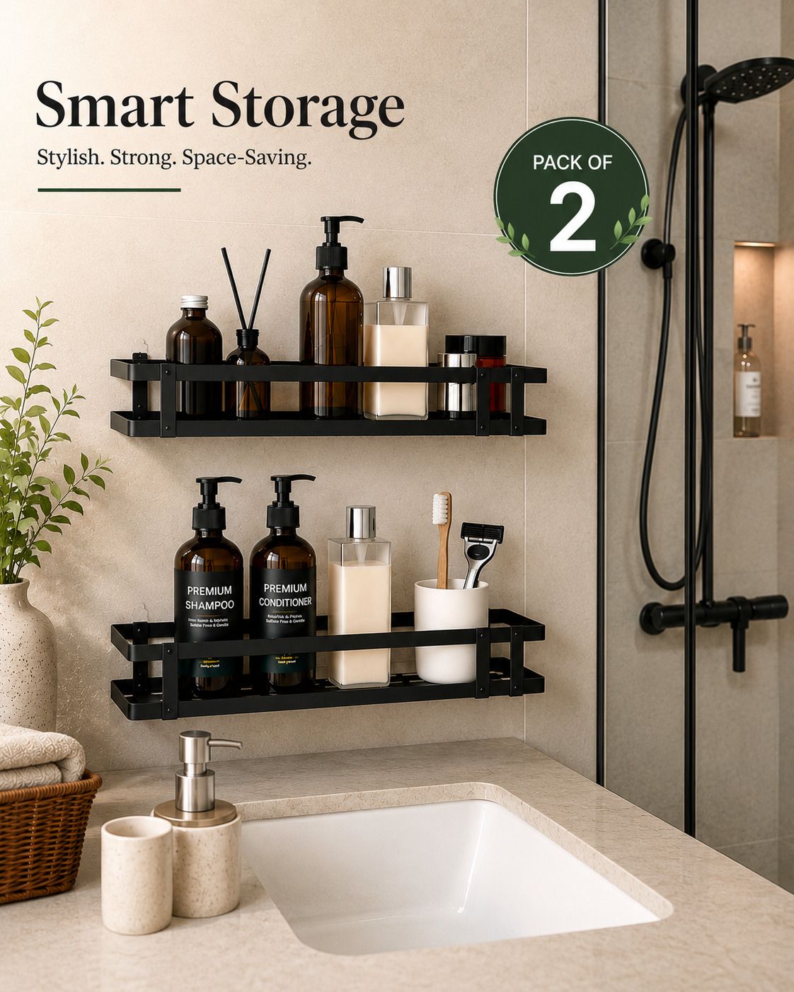 dxdt (set of 2)multipurpose bathroom kitchen rack shelf/bathroom organizer stand Steel Wall Shelf-picture-10