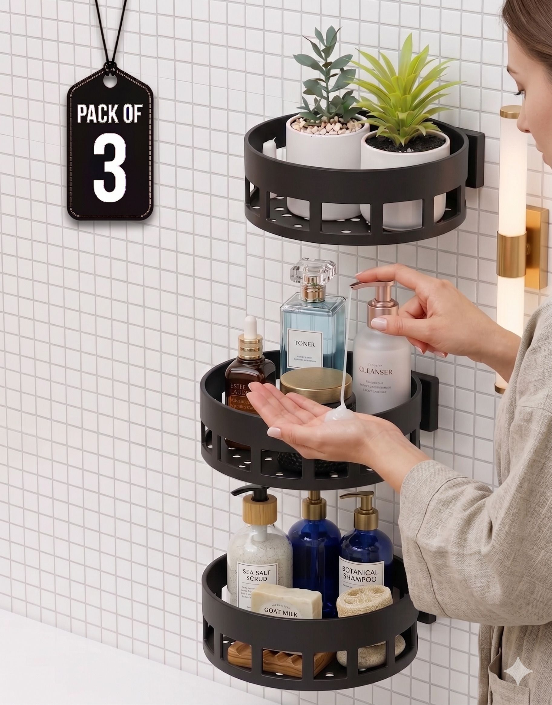 3PC Corner Shelves bathroom organization with this stylish Wall Mounted Designed Plastic Wall Shelf-image-13