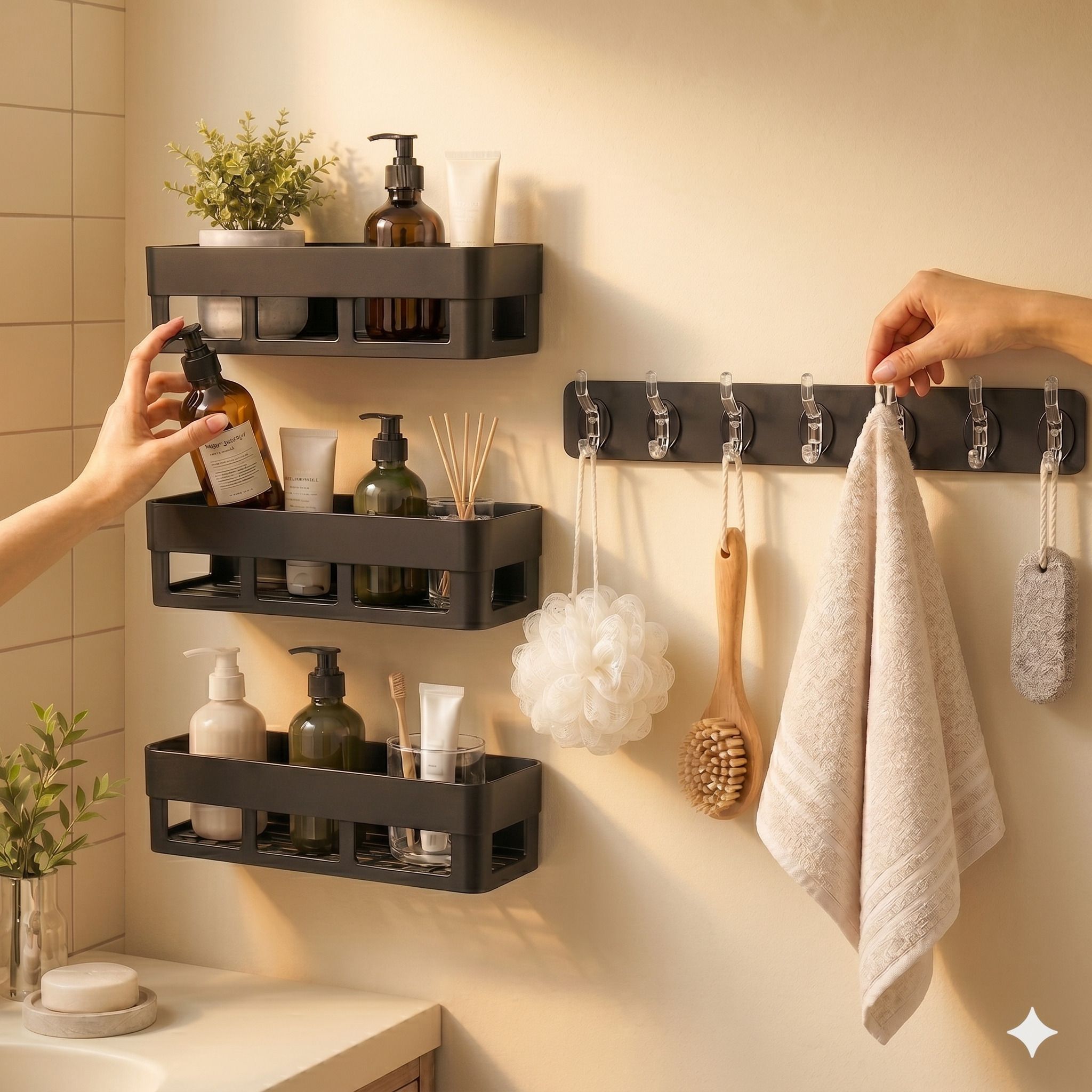 sokmak Bathroom Accessories Combo 3 Shelves with 6 Hook Rail Pack of 4 Door Hanger-picture-29