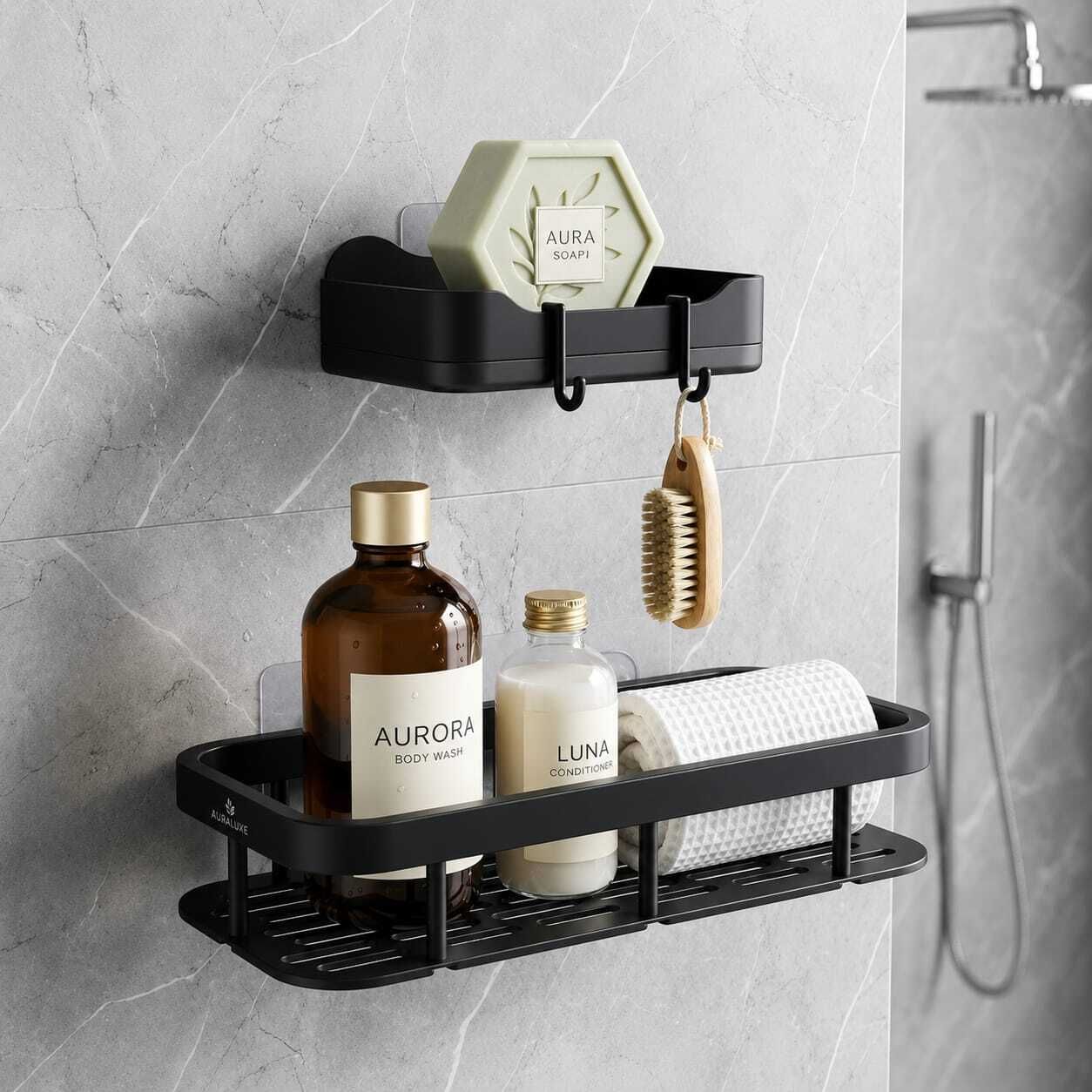 zubco Wall Mounted Bathroom Shelf Organizer with Soap Holder & Razor Hook Plastic Wall Shelf-picture-39